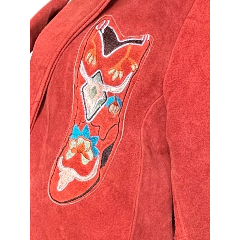 Vintage Cowboy Boot Suede Leather Cropped Western Blazer Jacket Boho Cowgirl - Picture 4 of 7